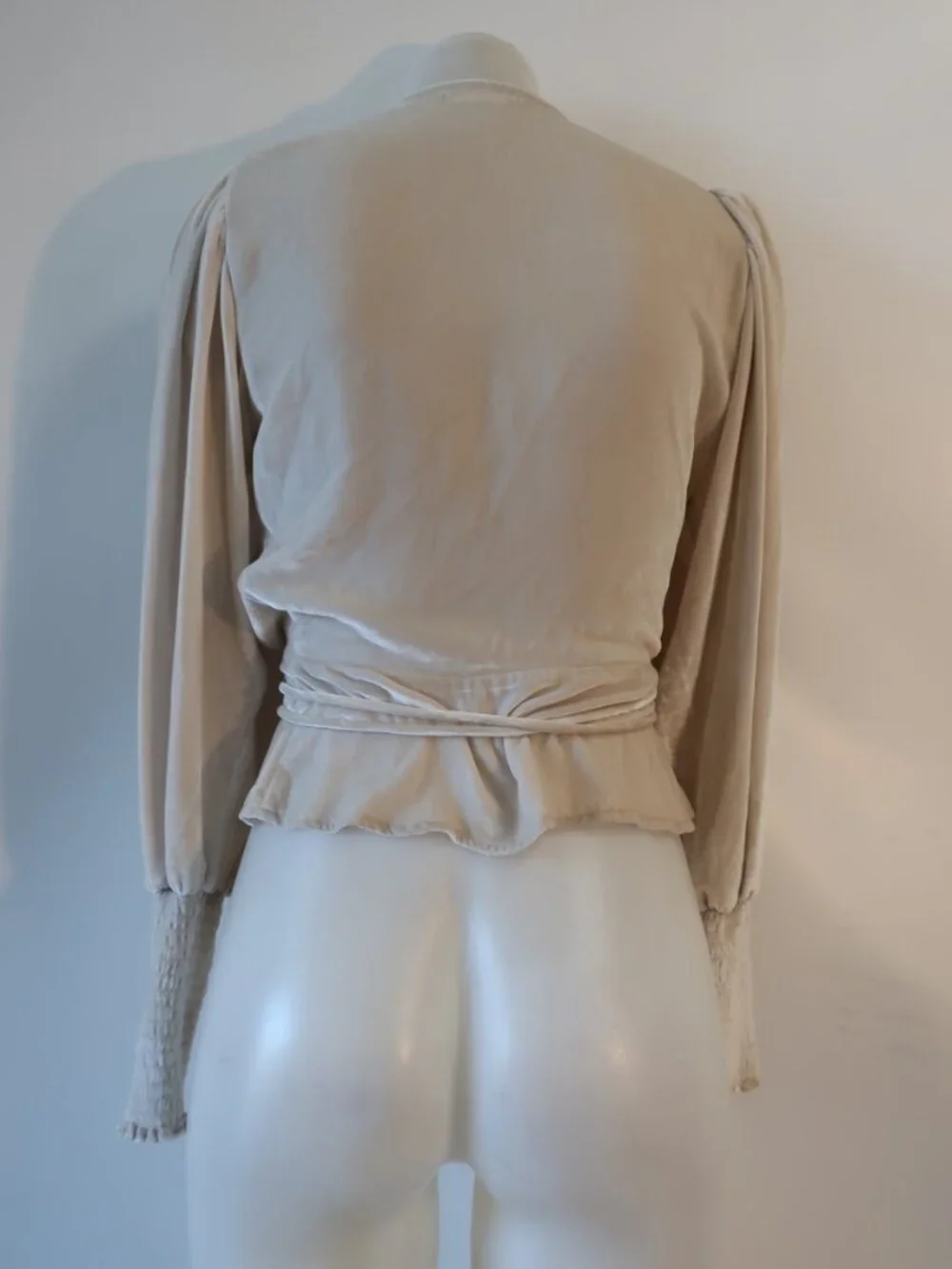 Reformation Cream (Item-27) Mela Rayon Silk Blend Puff Sleeve Velvet Wrap Top XS